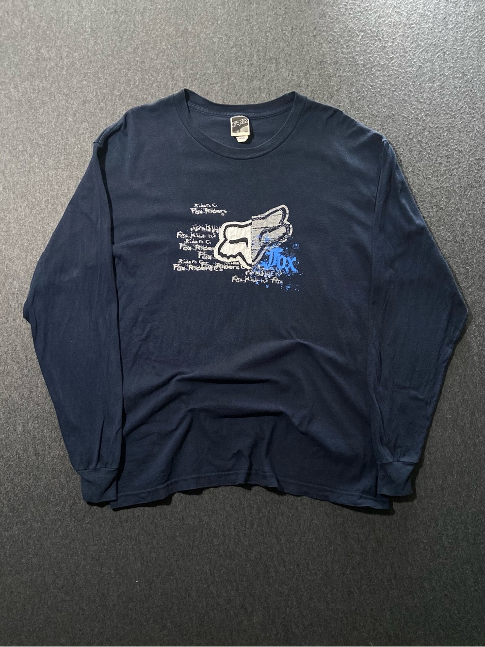 Vintage Fox Racing Long Sleeve Shirt Mens Large Navy Blue Y2K Motocross Graphic⁠